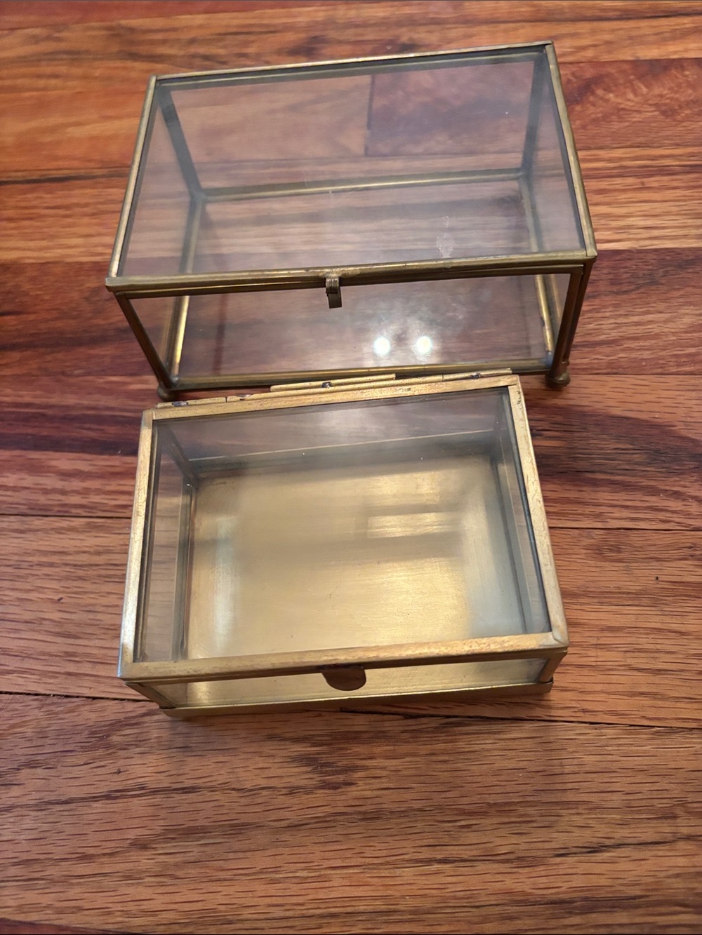 Glass & Brass Jewelry Box - Clear Glass Display Organizer set of two